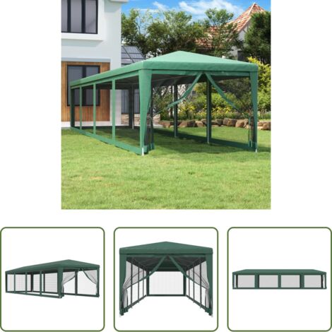 Gazebo - Tenda per Feste con 10 Pareti Laterali in Rete Verde 3x12m HDPE