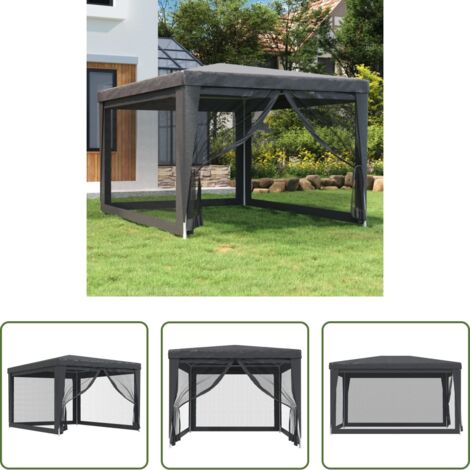 Gazebo -  Tenda per Feste con 4 Pareti in Rete Antracite 3x4 m in HDPE