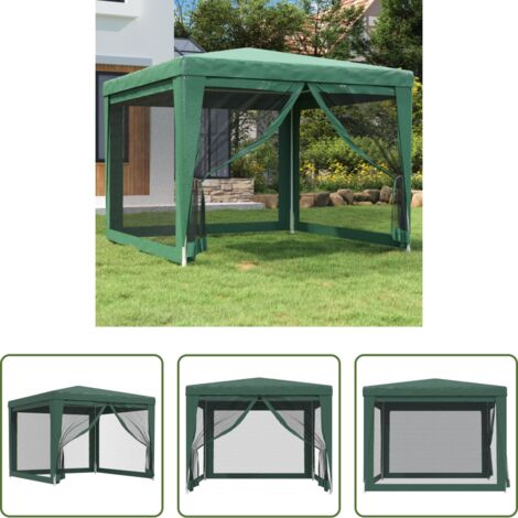 Gazebo -  Tenda per Feste con 4 Pareti Laterali in Rete Verde 3x3 m HDPE