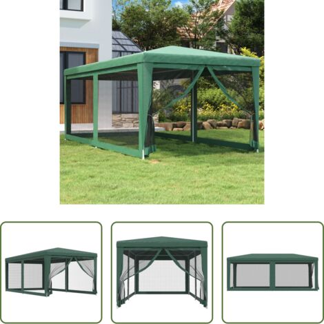 Gazebo -  Tenda per Feste con 6 Pareti Laterali in Rete Verde 3x6 m HDPE