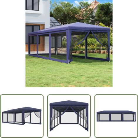 Gazebo -  Tenda per Feste con 8 Pareti Laterali in Rete Blu 3x9 m HDPE