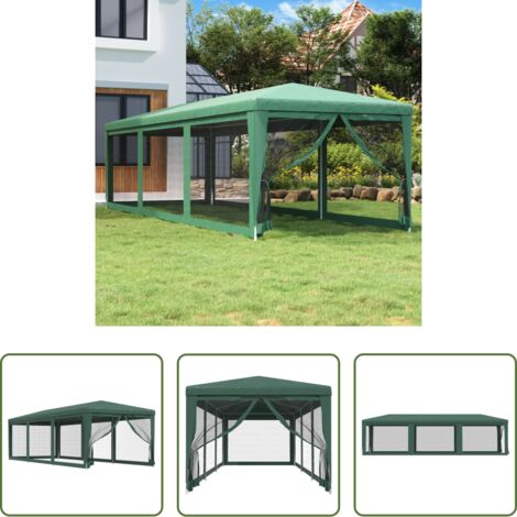 Gazebo -  Tenda per Feste con 8 Pareti Laterali in Rete Verde 3x9 m HDPE