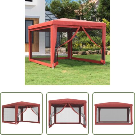 Gazebo -  Tenda per Feste con Pareti Laterali in Rete Rossa 3x4 m HDPE