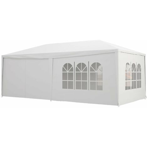 Gazebo Tendone per Feste con Pareti Laterali Rimovibili Porte e Finestre 6x3m  Bianco