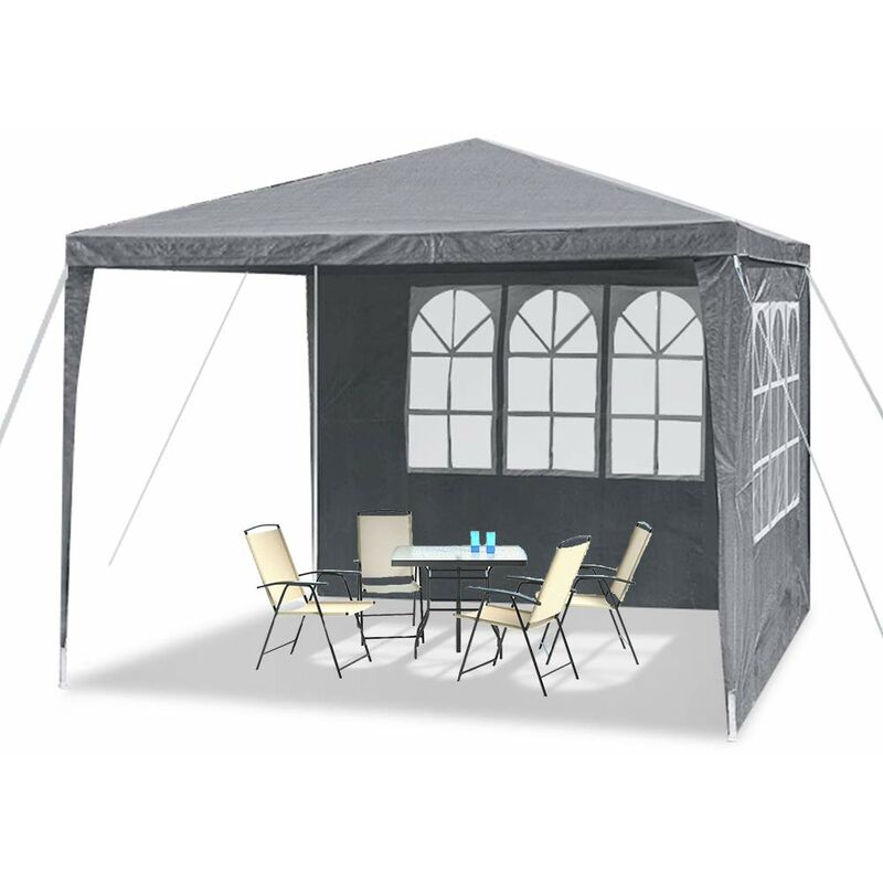 Gazebo Tonnelle Pliante 3x3m Tente Pliante Stable Etanche avec 4 Panneaux Latéraux & Fenêtres & Clous Fixes Tonnelle de Jardin Pliable Résistant à