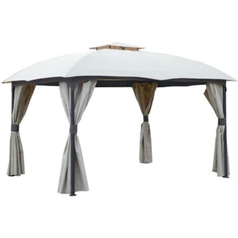Gazebo Utah in metallo telo in poliestere ecru' mt 3,3x3,3 completo di tende per chiusure laterali da giardino esterno
