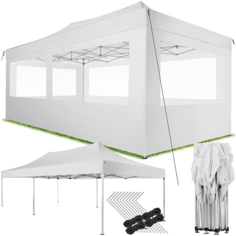 Gazebo Viola - 6 x 3 m, aluminium scissor frame, 4 side panels, weather-resistant - garden gazebo, gazebo with sides, camping gazebo - white
