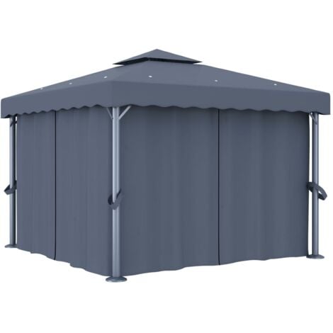 Gazebo with Curtain 3x3 m Anthracite Aluminium vidaXL