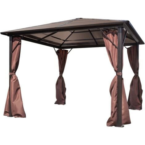 Gazebo with Curtain Brown Aluminium 300 x 300 cm vidaXL