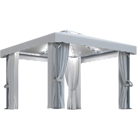 Gazebo with Curtain&LED String Lights 3x3 m Cream White vidaXL