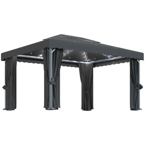 Gazebo with Curtain&LED String Lights 4x3 m Anthracite vidaXL