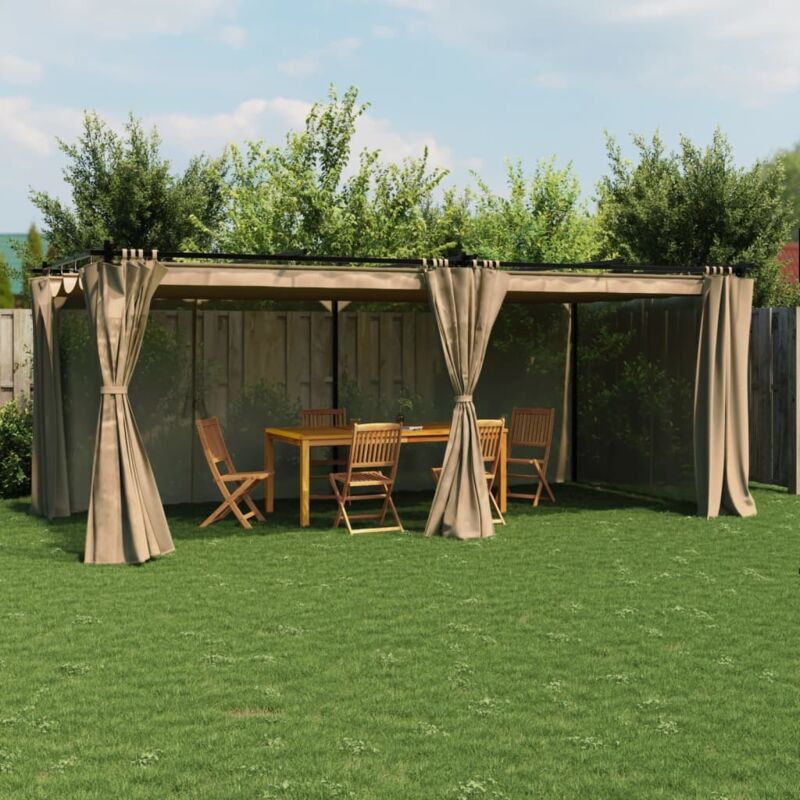 Gazebo With Curtains Taupe 6x3 M Steel Vidaxl