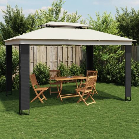Gazebo with Double Roof Cream 3.94x2.96 m Steel vidaXL