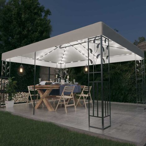 Gazebo with Double Roof&LED String Lights 3x4 m White vidaXL