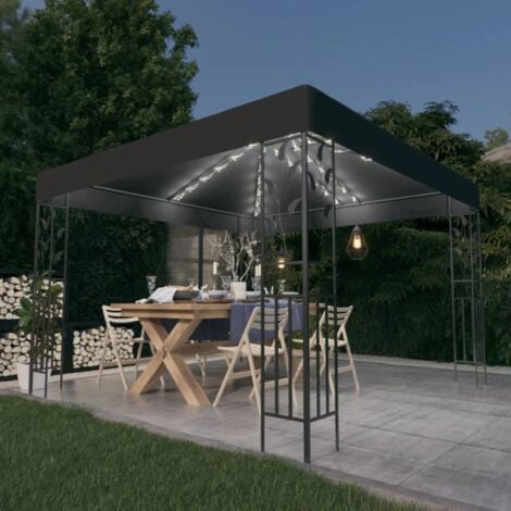 Gazebo with LED String Lights 3x3 m Anthracite vidaXL