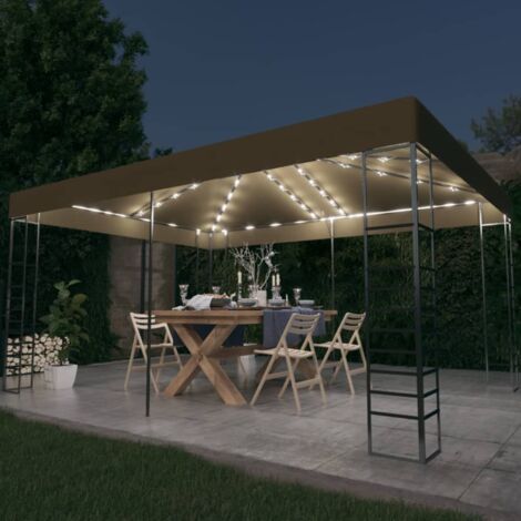 Gazebo with LED String Lights 3x4 m Taupe vidaXL