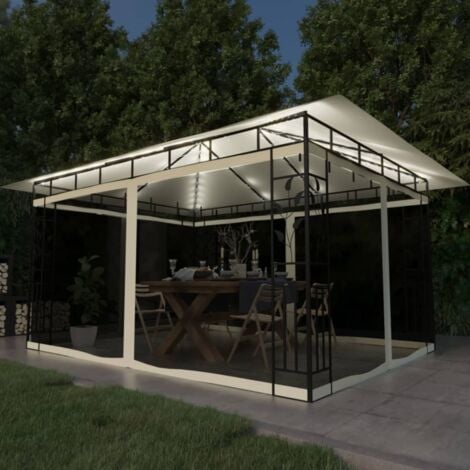 Gazebo with Mosquito Net&LED String Lights 4x3x2.73 m Cream vidaXL