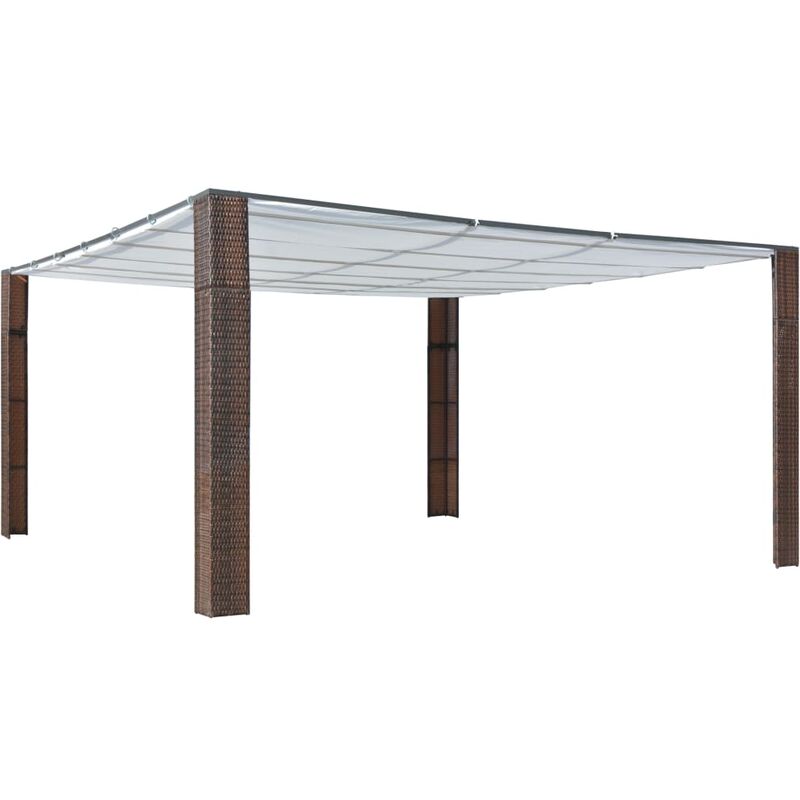 Gazebo Brown And Cream Powder-coated Steel And Pe Rattan 400x400 Cm Vidaxl