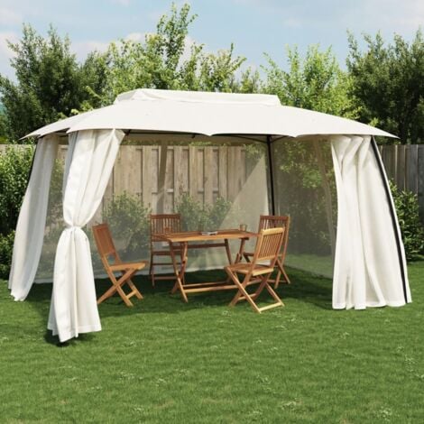 Gazebo，Garden pavilion with Double Roof and Mesh Walls Cream 3.93x2.93 m Steel VSVS721409