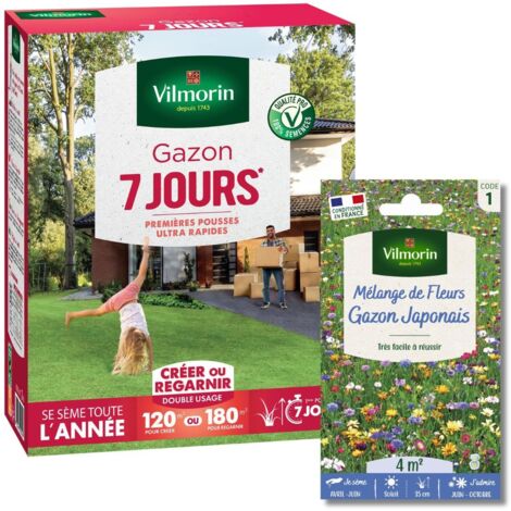 Gazon 7 jours - 3 kg + Gazon Japonais - 4 m² - Mélange de fleurs Vilmorin