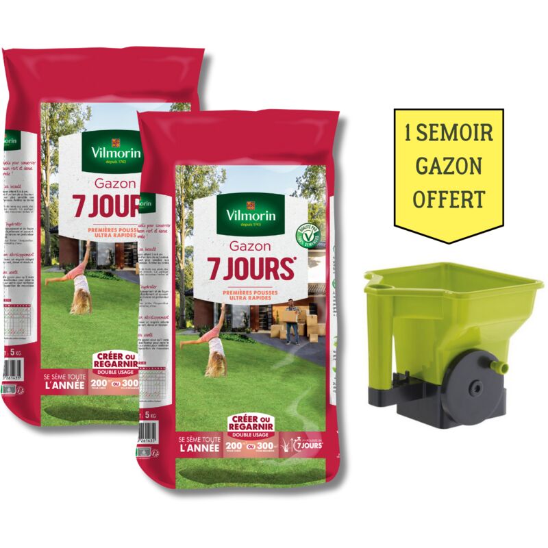Vilmorin - Gazon 7 Jours - 5 kg (x2) + Semoir à Gazon Offert