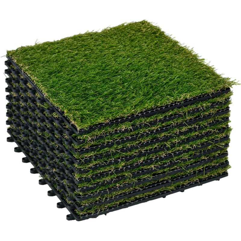 Gazon synthétique artificiel set de 10 dalles carreaux 30 x 30 cm épaisseur confort 3 cm à emboîter vert