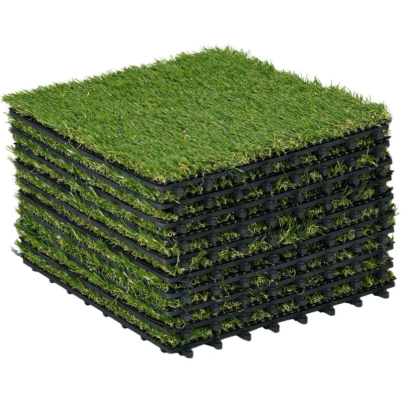 Gazon synthétique artificiel set de 10 dalles carreaux 30 x 30 cm épaisseur confort 3,5 cm à emboîter vert - Vert