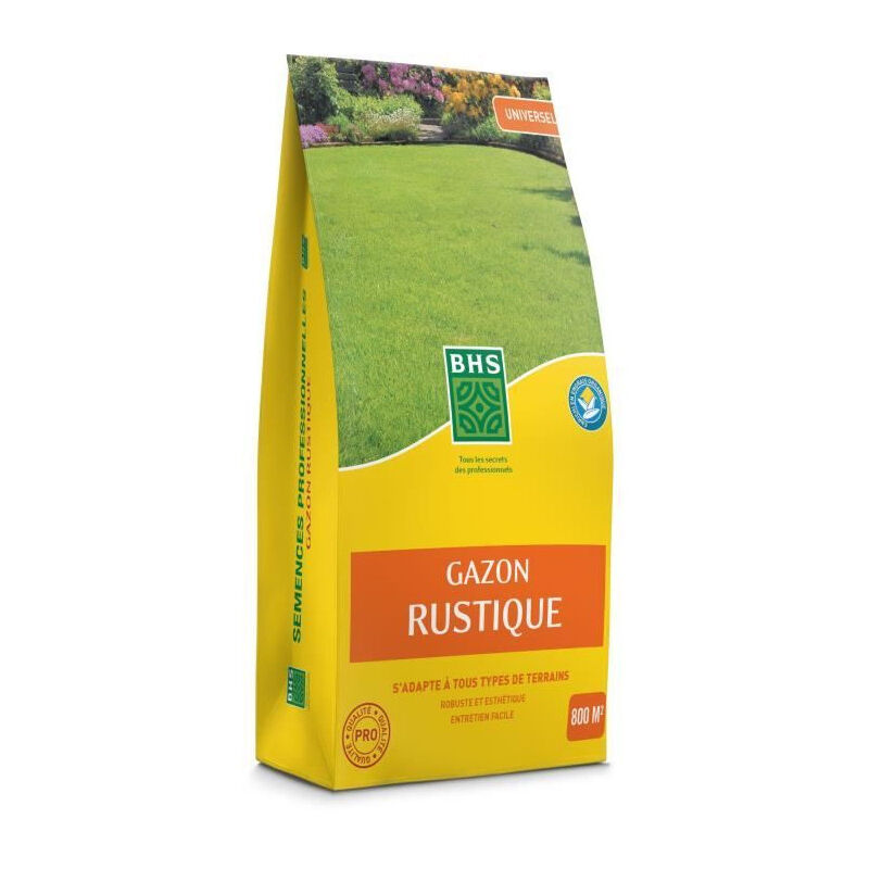 BHS - Gazon Gazon Rustique 20kg, pour jardins traditionnels et tous types de sols. Dense, esthétique, rapide et durable.