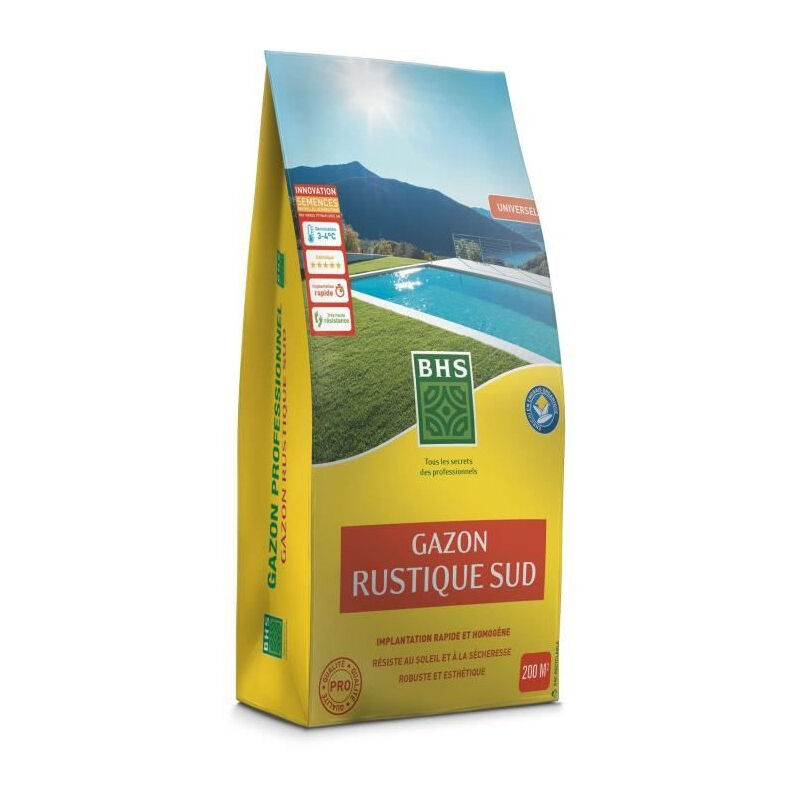 BHS - Gazon Gazon Rustique Sud - 5kg - Résistant aux conditions seches grâce a la fétuque élevée. Rapide et homogene.