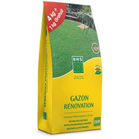 Gazon synthétique de rénovation 5kg – Couvre 250m² – Semences enrichies en engrais organique – 100% Ray Grass anglais – BHS