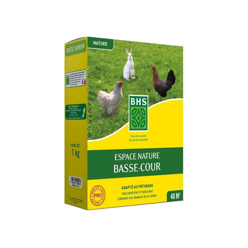 Gazon - bhs - Espace Nature 1kg 40m² Riche en protéines, rapide, homogene Bien-etre des animaux en extérieur.