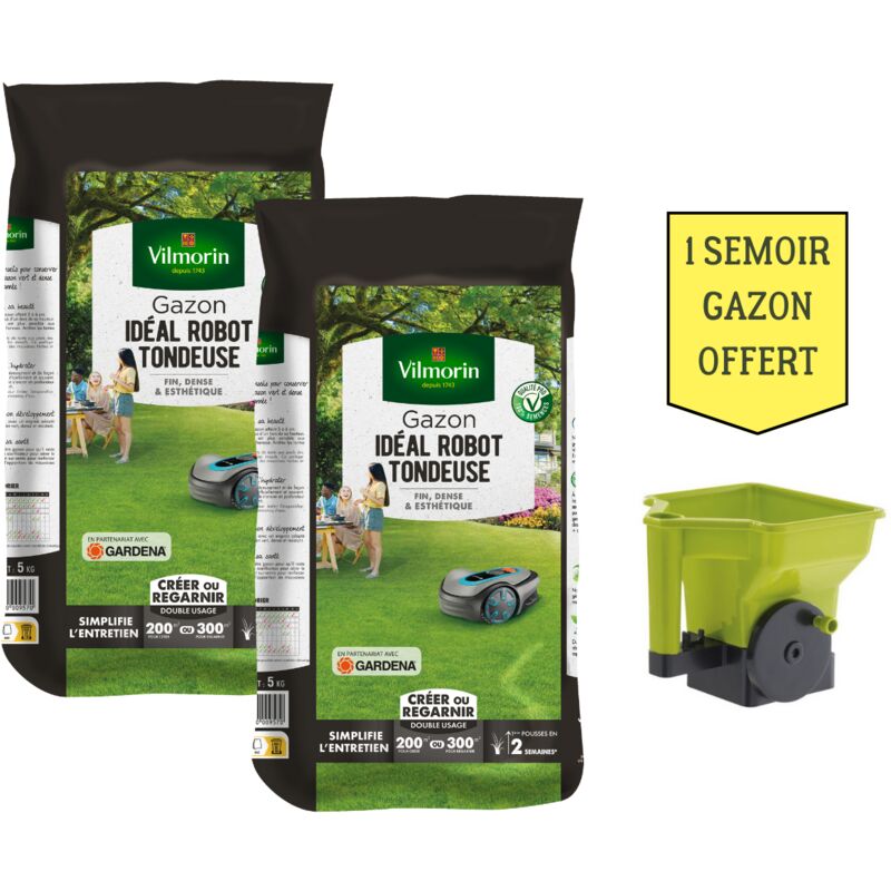 Gazon Idéal Robot Tondeuse - 5 kg (x2) + Semoir à Gazon Offert Vilmorin