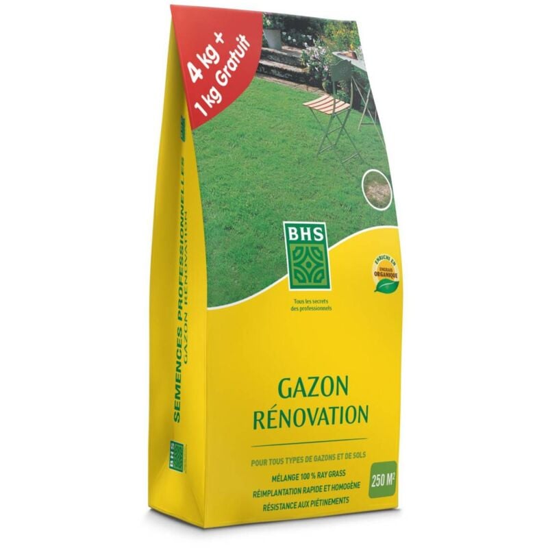 Gazon Rénovation marque BHS sac de 5 kgs dont 1 gratuit , 250m²