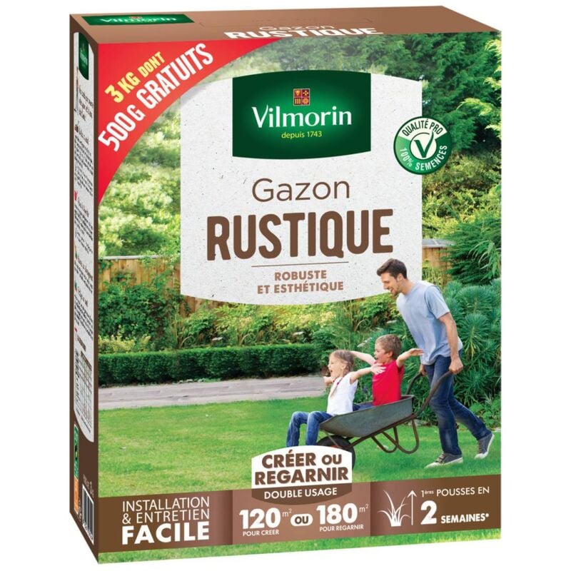 Vilmorin - Gazon rustique - Boite de 3 kgs dont 500grs gratuit