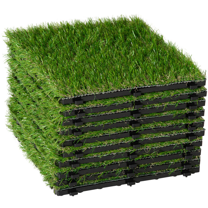 Homcom - Gazon synthétique artificiel set de 10 dalles carreaux 30 x 30 cm épaisseur confort 3,5 cm à emboîter vert - Vert
