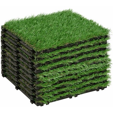 Gazon synthétique artificiel set de 10 dalles carreaux 30 x 30 cm épaisseur confort 2,5 cm à emboîter vert