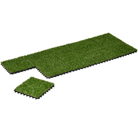 Gazon synthétique Artificiel Set de 10 Dalles Carreaux 30 x 30 cm épaisseur Confort 3 cm à emboîter Vert