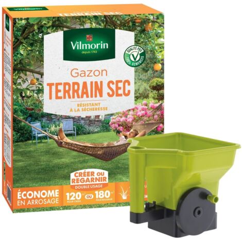 Gazon Terrain Sec - 3 kg + Semoir à main Gazon/Engrais Vilmorin