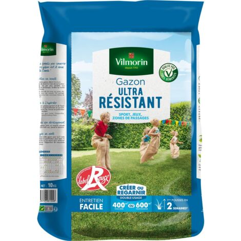 Gazon ultra résistant 10 kg – Résistance piétinements, rayons UV et sécheresse – Tapis végétal dense pour espaces verts – Vilmorin