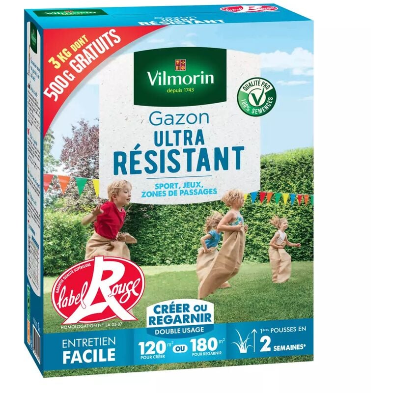 Vilmorin - Gazon ultra résistant - Boite de 3 kgs dont 500g gratuit