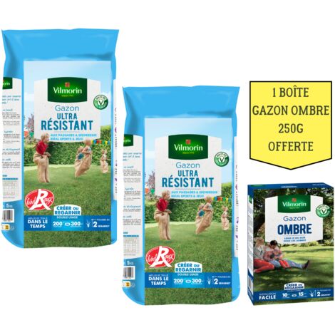 Gazon Ultra Résistant Label Rouge - 5 kg (x2) + Gazon Ombre Offert - 250 g Vilmorin