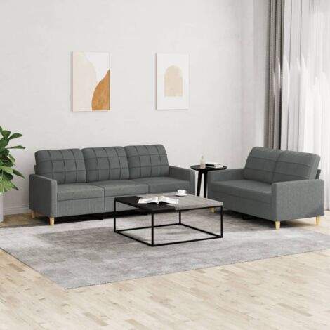 GBLY 2-tlg. Sofagarnitur mit Kissen Dunkelgrau Stoff