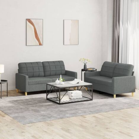 GBLY 2-tlg. Sofagarnitur mit Kissen Dunkelgrau Stoff