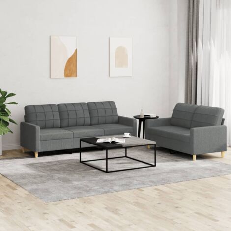 GBLY 2-tlg. Sofagarnitur mit Kissen Dunkelgrau Stoff