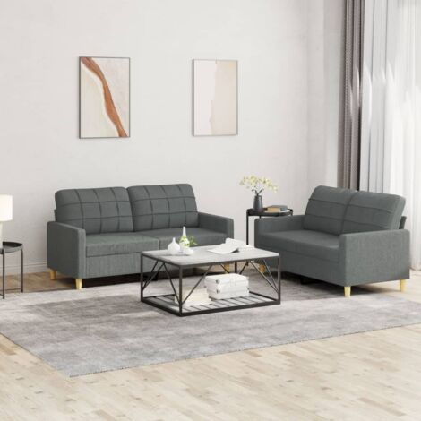 GBLY 2-tlg. Sofagarnitur mit Kissen Dunkelgrau Stoff