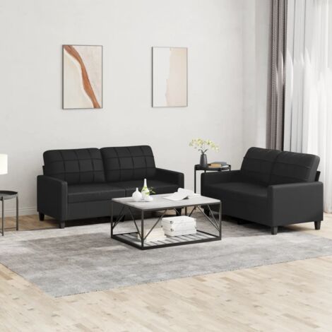 GBLY 2-tlg. Sofagarnitur mit Kissen Schwarz Kunstleder