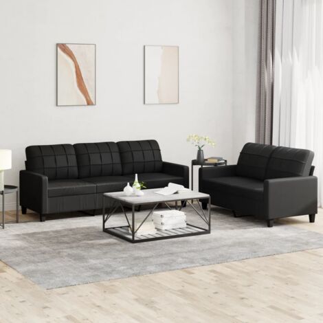 GBLY 2-tlg. Sofagarnitur mit Kissen Schwarz Kunstleder