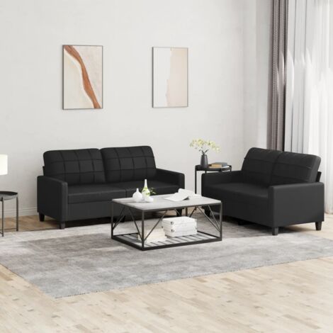 GBLY 2-tlg. Sofagarnitur mit Kissen Schwarz Kunstleder