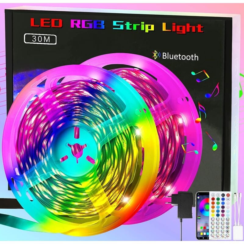 Image of Gbly - 2x15M Bande led Bluetooth Autocollante rgb avec Contrôle via une Application, Ruban Lumineux led Synchronisé avec une Sensibilité Musicale