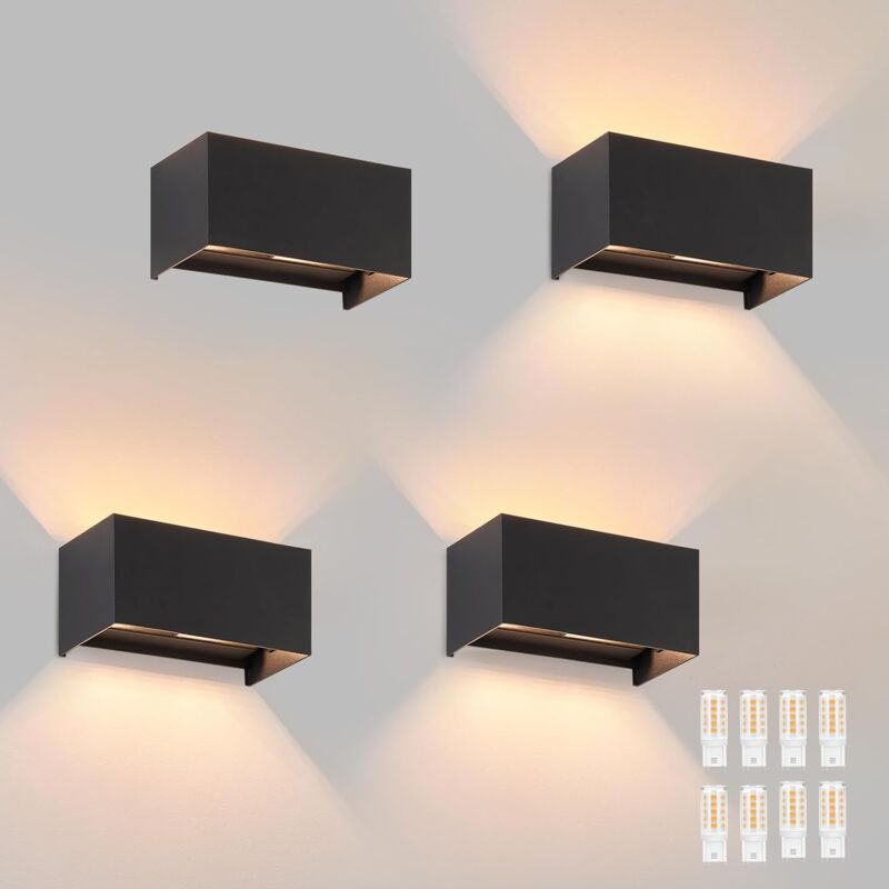 GBLY 4 pcs Appliques Murales Extérieures à LED - Lampe Murale Noire avec Éclairage Ascendant et Descendant, Étanche IP65, Projecteur Mural Moderne